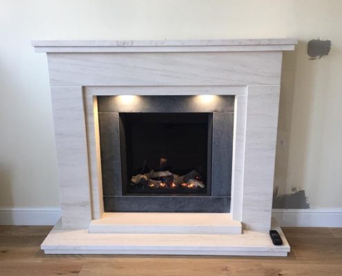 Limestone Fireplace and fire installation