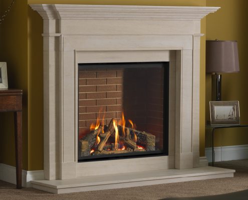 Infinity 800HD UBL Red Brick Liners Walnut logs Stapleton Surround - Focus Fireplaces