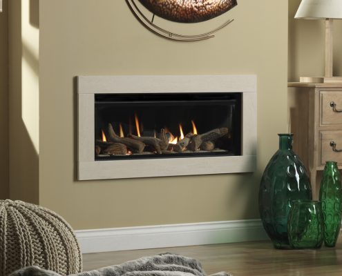 Infinity 890HD SIlver Birch Limestone Slips Black Glass Liners - Focus Fireplaces