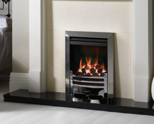 Focus Fireplaces - Gazco E-Box™ Balanced flue fire, coal fuel bed and Polished Chrome-effect Arts front