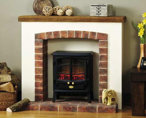 Focus Electric suites - Beckett in Painted Brick Effect with Aged Oak mantel and Dimplex Tango