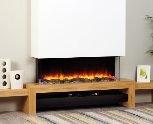 Focus Maine electric fireplace in Blonde/White featuring eReflex fire