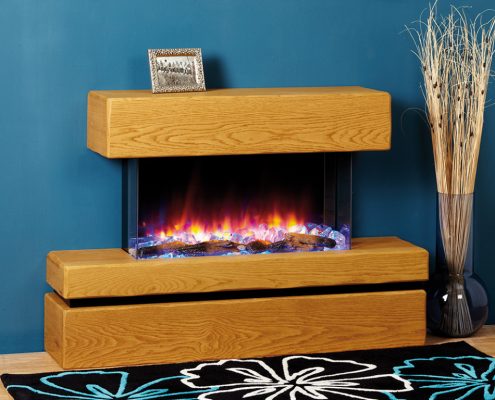 Focus Kentucky electric fireplace in Light Medium Rustic Oak featuring eReflex fire