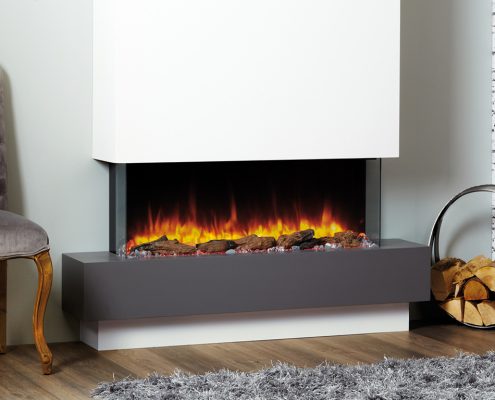 Focus Nevada electric fireplace in Grey Pearl and White Finish featuring eReflex fire