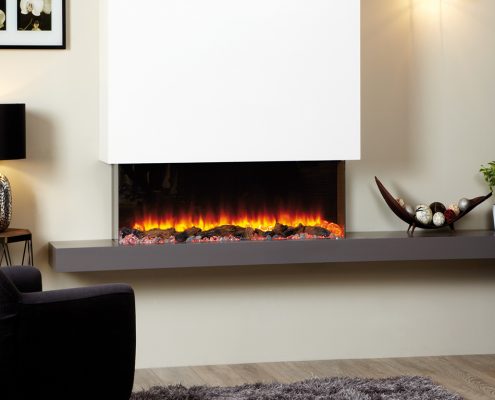 Focus Texas electric fireplace in Grey Pearl and White Finish featuring eReflex fire
