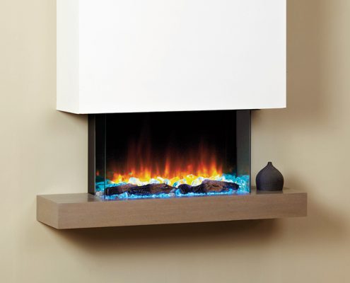 Focus Texas electric fireplace in Grey Washed Oak and White Finish featuring eReflex fire