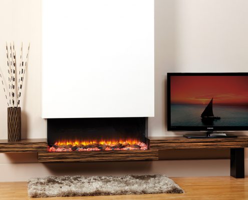 Focus Limoge electric fireplace in Zebrano and White Finish featuring eReflex fire
