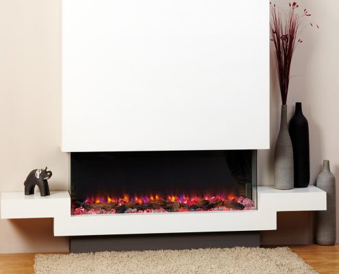 Focus Cherbourg electric fireplace inWhite Finish featuring eReflex fire