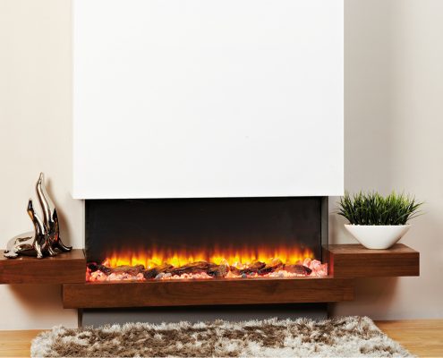Focus Cherbourg electric fireplace in Walnut and White Finish featuring eReflex fire