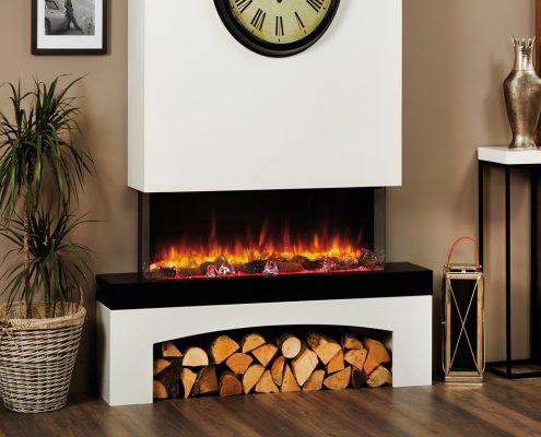 Focus Missouri electric fireplace in White and Midnight Finish featuring eReflex fire
