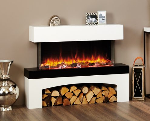 Focus Missouri electric fireplace in White and Midnight Finish featuring eReflex fire