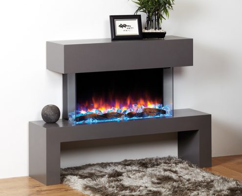 Focus Maine electric fireplace in Pearl Grey featuring eReflex fire