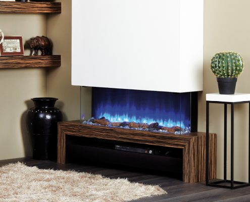 Focus Maine electric fireplace in Grey Pearl Zebrano/White featuring eReflex fire