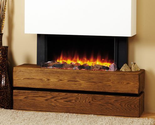 Focus Kentucky electric fireplace in Aged Oak/White featuring eReflex fire