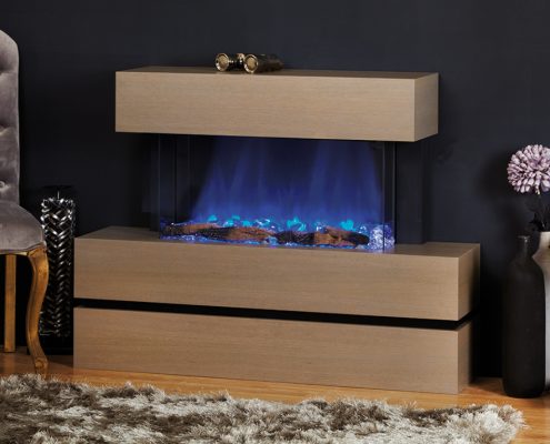 Focus Kentucky electric fireplace in Grey Washed Oak Finish featuring eReflex fire