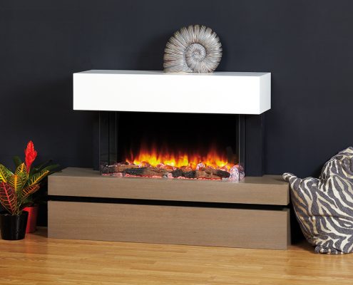 Focus Kentucky electric fireplace in Grey Washed Oak/White Finish featuring eReflex fire