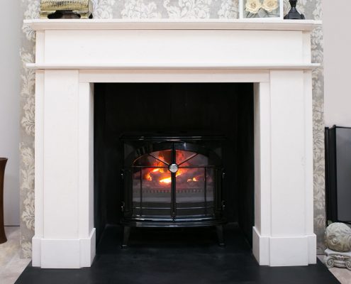 Findley House Renoir - Moleanos Limestone fireplace