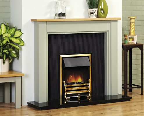 Focus Linden Farrow and Ball painted wooden fireplace with waxed oak mantel