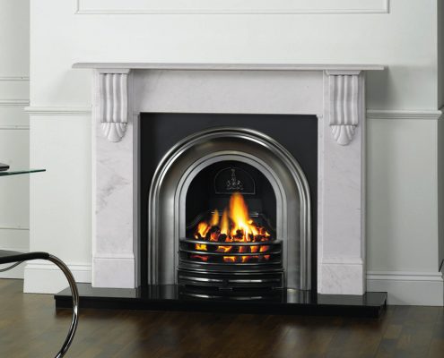 Stovax Victorian Corbel Stone Mantel in Antique White Marble with Stovax Classical Arched Insert