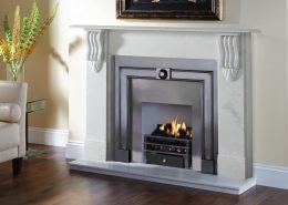 Stovax Victorian Corbel Stone Mantel in Antique White Marble with Burlington Polished cast front