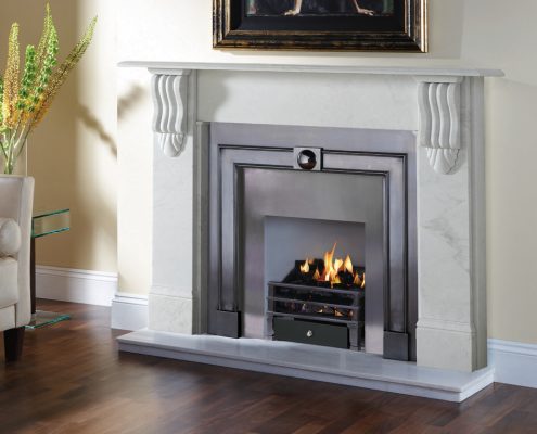 Stovax Victorian Corbel Stone Mantel in Antique White Marble with Burlington Polished cast front