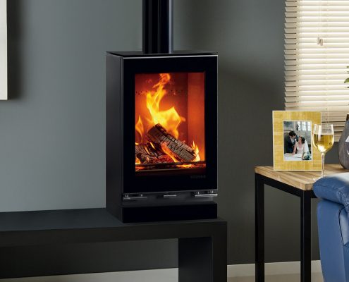 Stovax Vision Small T woodburning Stove with optional Glass Top Plate and Glass Plinth