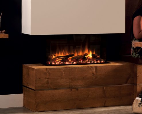 eReflex 70W Outset Electric Fire with Log & Pebble fuel effects and optional decorative trim