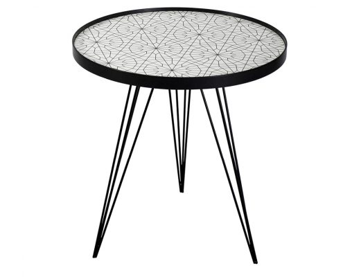 Där Sibford Side Table black on white geometric pattern with black legs