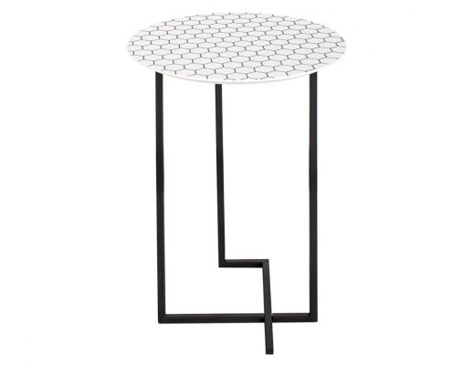 Där Tamworth Side Table white honeycomb pattern with black legs