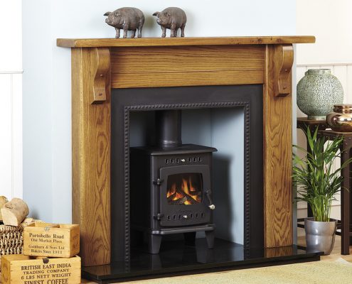 Focus Fireplaces Cropton - Rich Oak with Steel Plate front