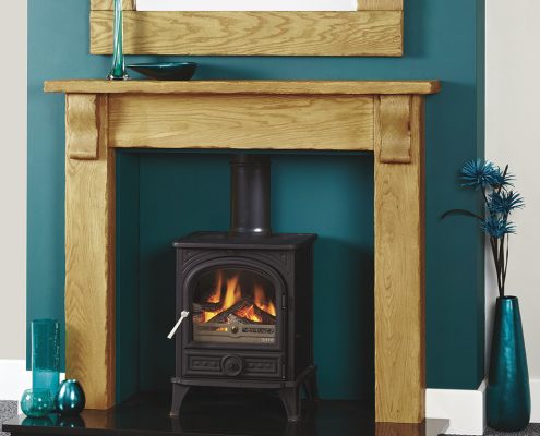 Focus Fireplaces Woodstock - with matching Beam Mirror Aged Oak in a Light/Medium Finish