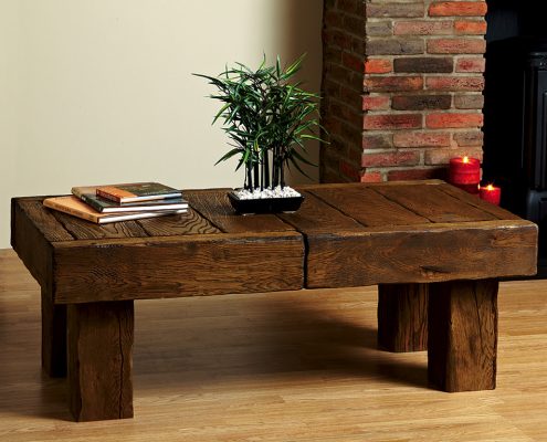 Focus Fireplaces solid beam coffee table Aged Oak in a Medium/Dark Finish (very heavy)