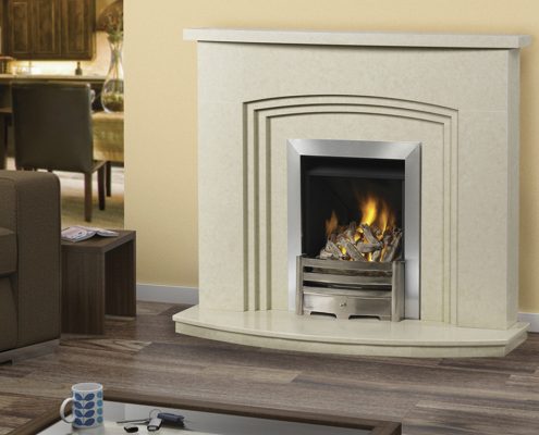 Caterham Montreal fireplace 48” in Verona Beige Micro-Grained Marble