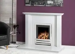 Caterham Nevada fireplace 38” in Carrara White Micro-Grained Marble