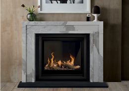 Chesneys’ Manhattan fireplace in veined statuary marbleshown with the Bellfires Unica-2 inset gas fire