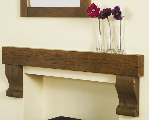 Focus Fireplaces Standard Fascia Beam with Corbels - Rustic Oak in a Medium Finish