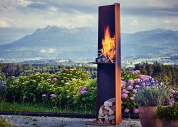 Rais Angle - outdoor fireplace in Corten Steel