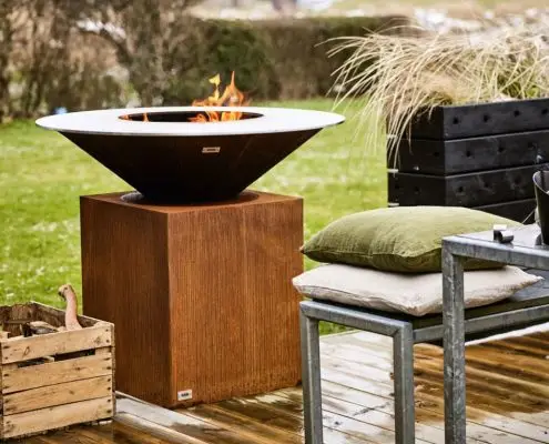 RAIS Circle Outdoor Fireplace - Combined grill and fire bowl Circle in corten steel