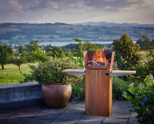 Rais Square - outdoor grill and fireplace in one with solid oak sides and room for firewood
