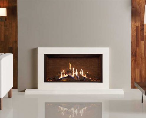 Gazco Reflex 105 Sorrento gas fire in Natural Limestone with Brick effect lining