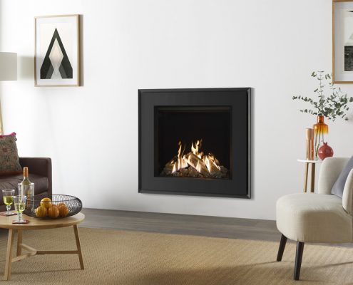 Gazco Reflex 75T Evoke Steel with graphite front and rear with black glass lining