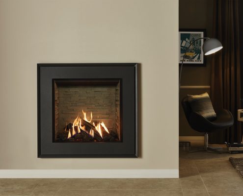 Gazco’s Reflex 75T Evoke Steel with graphite front and rear with ledgestone effect lining