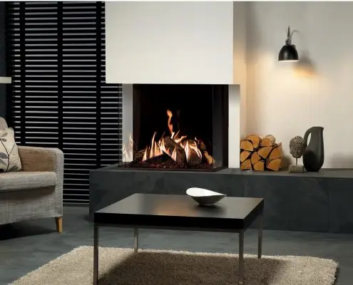 Gazco Reflex 75T-3 left facing gas fire with Echoflame Black Glass lining