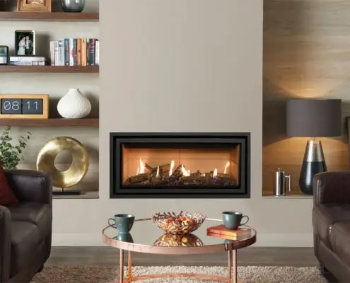 Gazco Studio 2 Conventional Flue Edge+, Glass Fronted with Log effect and Vermiculite lining