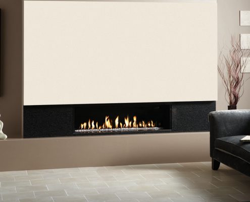 Gazco Studio 3 Edge Conventional Flue, Open Fronted with White Stone fuel bed and Black Steel Lining