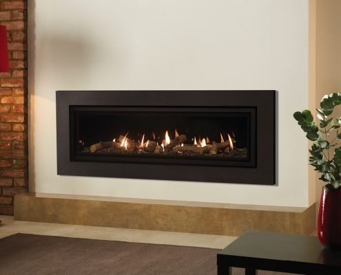 Gazco Studio 3 Expression Balanced Flue in Graphite, Glass Fronted with Log-effect and Black Glass Lining