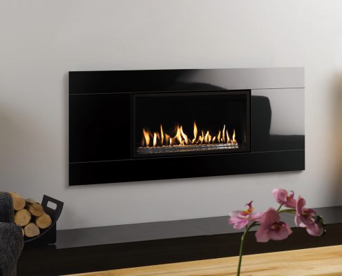 Gazco Studio 1 Glass gas fire, Balanced Flue Glass Fronted with White stone fuel bed