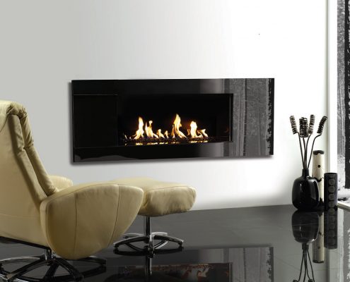 Gazco Studio 2 Glass gas fire, Balanced Flue Glass Fronted with Black Glass bead fuel bed