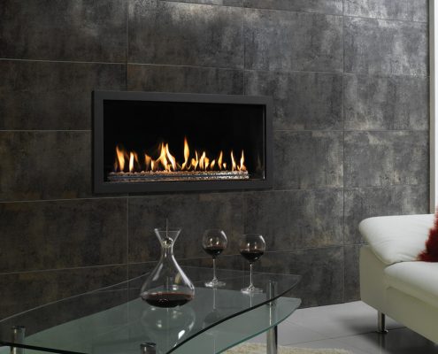 Gazco Studio 2 Profil gas fire, Balanced Flue, Glass Fronted in Anthracite finish with White Stone fuel bed