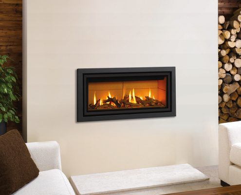 Gazco Studio 2 Profil Balanced Flue in Anthracite finish, Glass Fronted with Log-effect fuel bed and Vermiculite lining